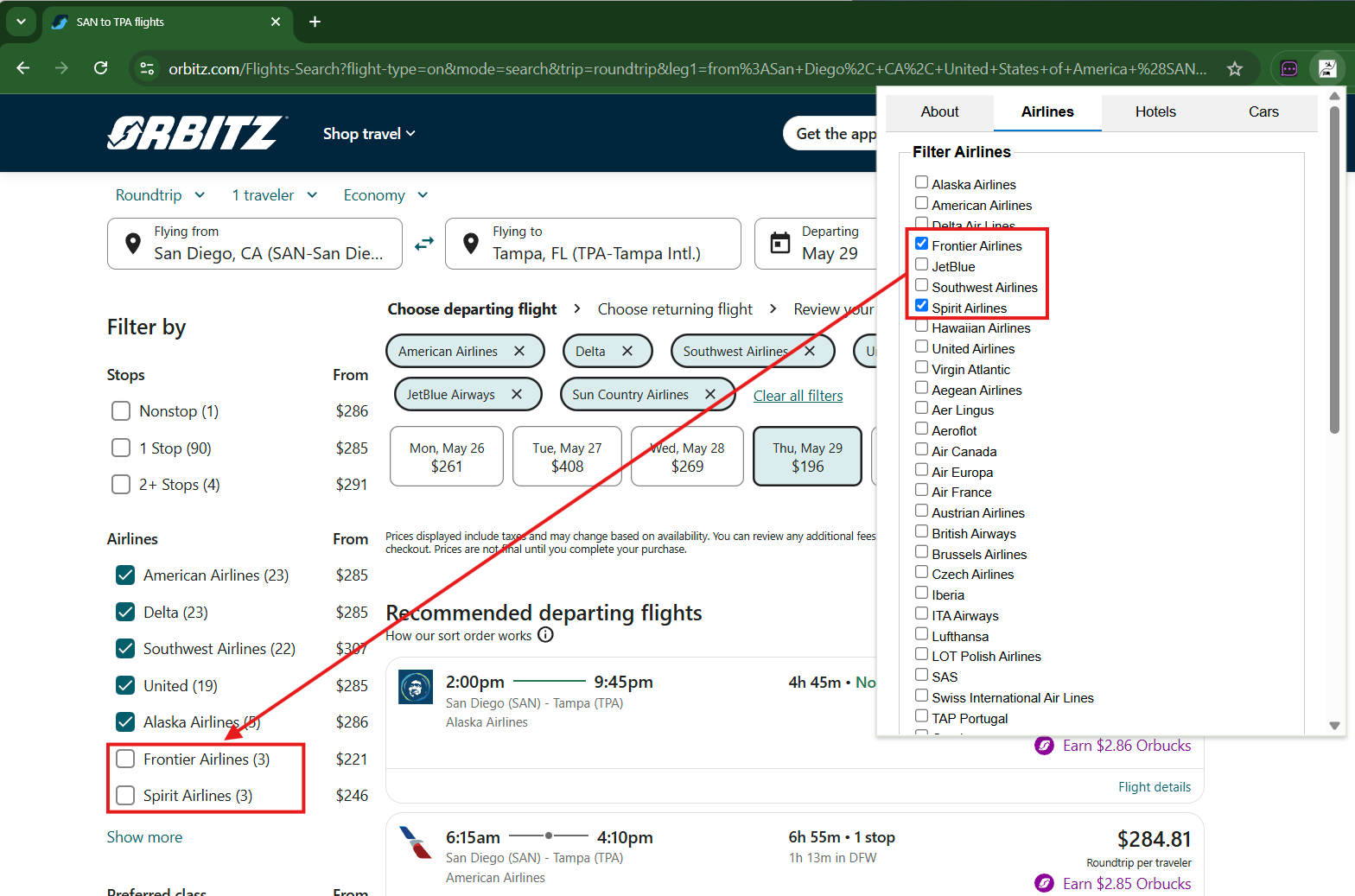 ignOrbitz filtering results